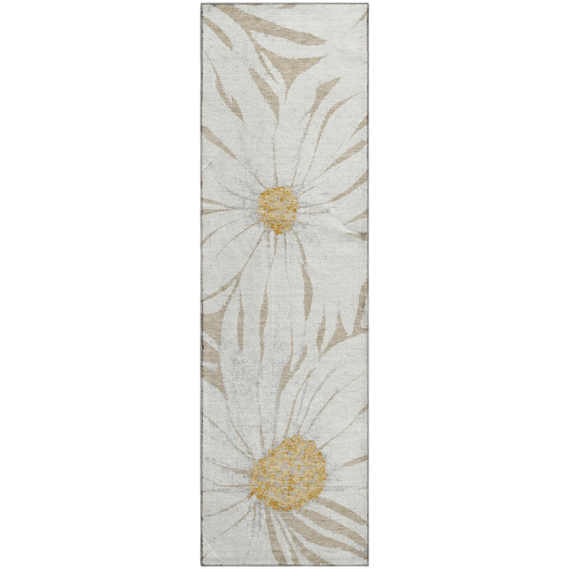 Premium Machine Washable Mayfield AMF2263 Floral Rug, 2'3" x 7'6" Runner, Beige