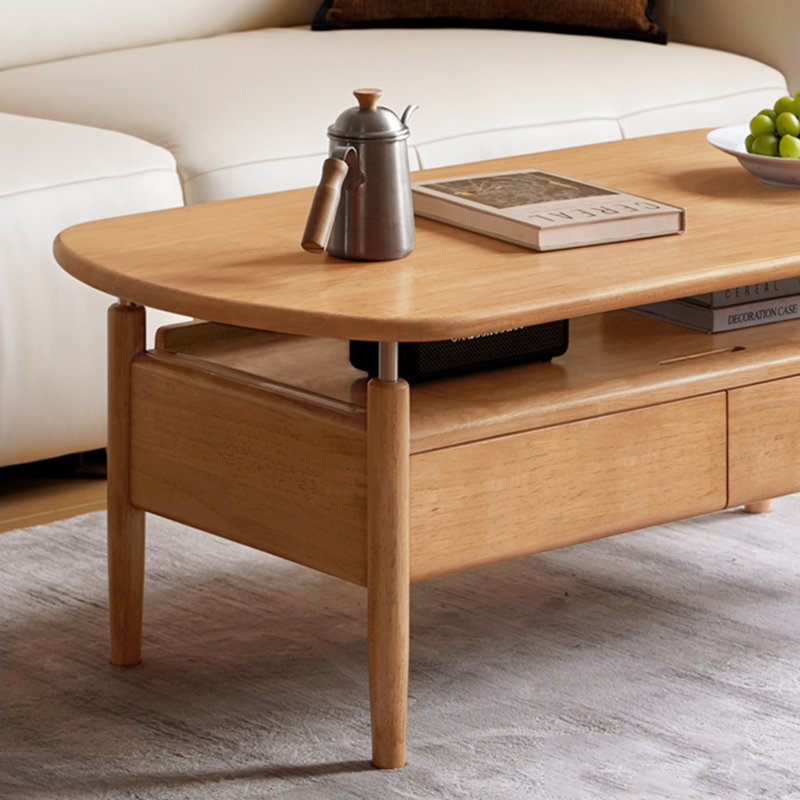 Oval-shaped solid wood coffee table living room, 17.7" H x 47.2" L x 23.6" W