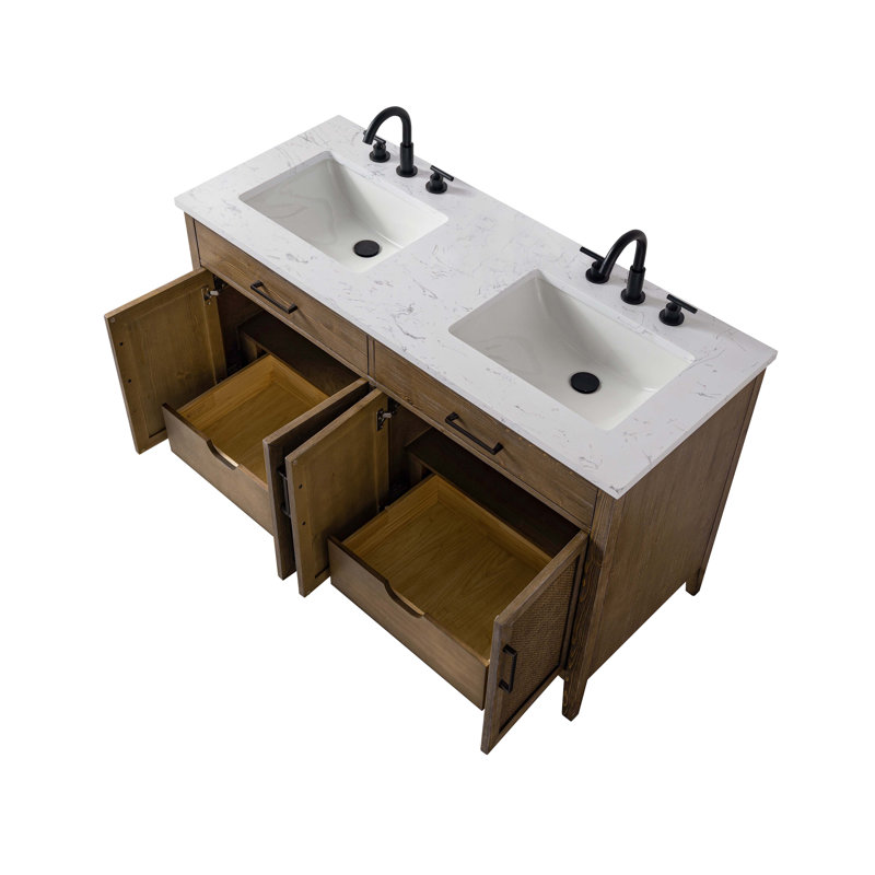 Meuble-lavabo double 54 po avec dessus Sebastiano, Brun antique / cuivre antique