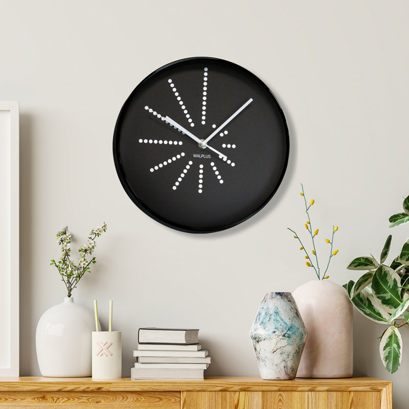 Woodford Wall Clock Minimalistic Dots Design - 25cm, Black