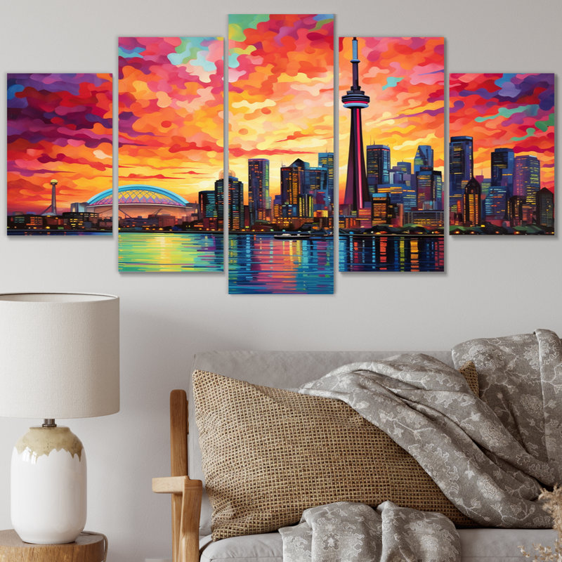 Pop Art Toronto Cityscape II - impression sur toile de paysages urbains - 5 panneaux