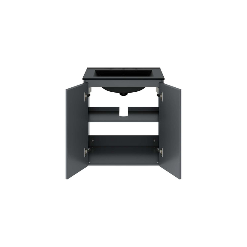 Modway Bryn 24" Wall-Mount Bathroom Vanity, Black, Gray