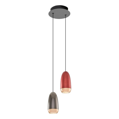 Cassen Stylish Chandelier with Metal Body & Opal Glass Cap, 15.0 in Diameter x 47.2 in Height | 1 x 10W Integral LED, 3000K, 1000 Lm | Elegant Red & Brown, Perfect for Living Room & Dining Areas, Assembled Design