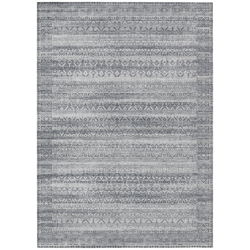 Machine Washable Indoor/Outdoor Xhevrie Gray Rug, Rectangle 3' x 5'