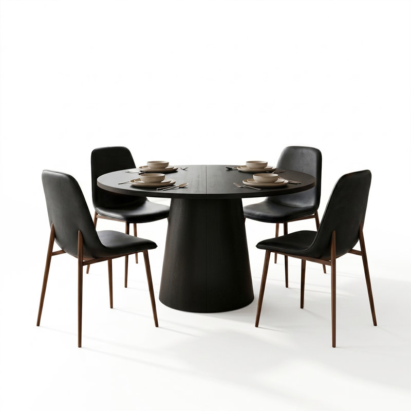Ensemble de table de salle à manger extensible 47 "à 83" avec chaises en similicuir, Noir