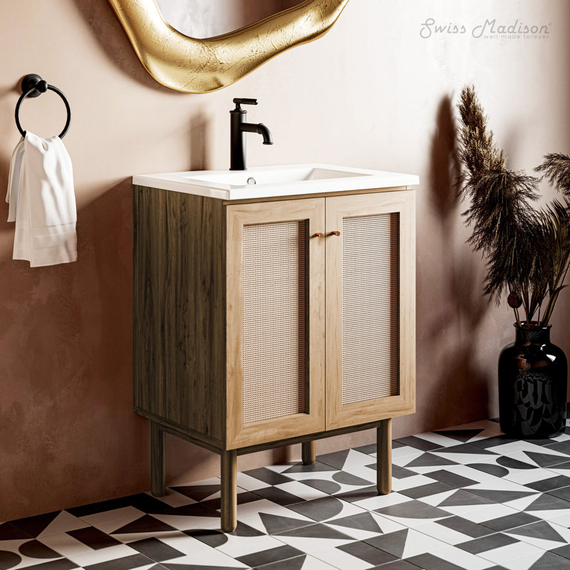 Meuble-lavabo autoportant 24 po Classe Golden, Chêne