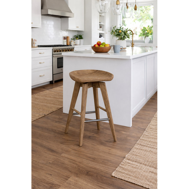 Basnti Swivel Solid Wood Counter Stool, Counter Stool (24" Seat Height), Barnwood Wire-Brush