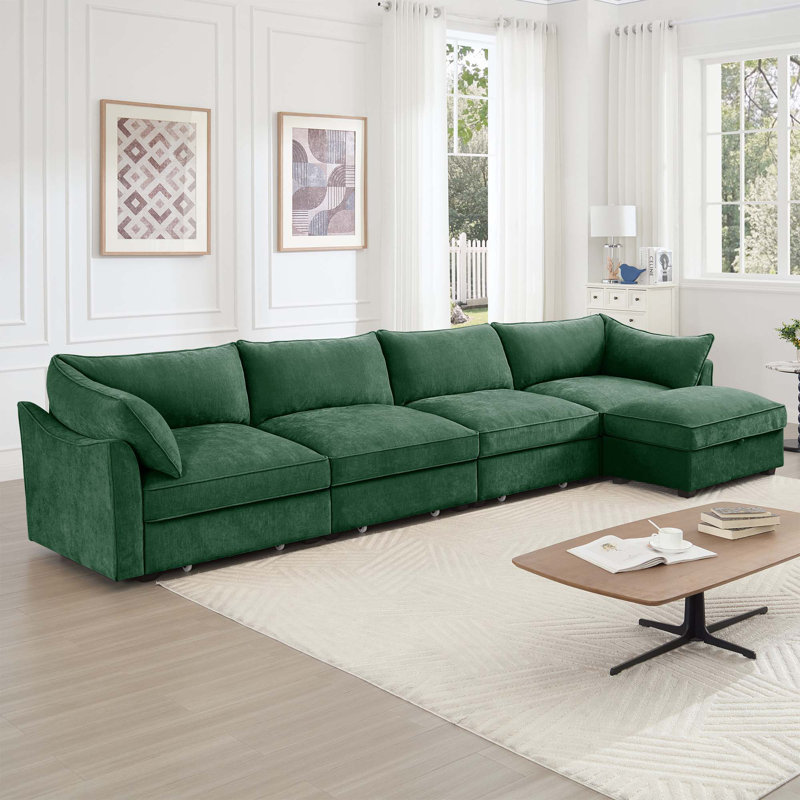 Spacieux canapé modulaire en L à confort profond de 4 places avec 1 repose-pieds et tiroirs de rangement mobiles