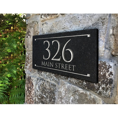 Black Granite Rectangle Trajan Engraved 2-Line Address Sign