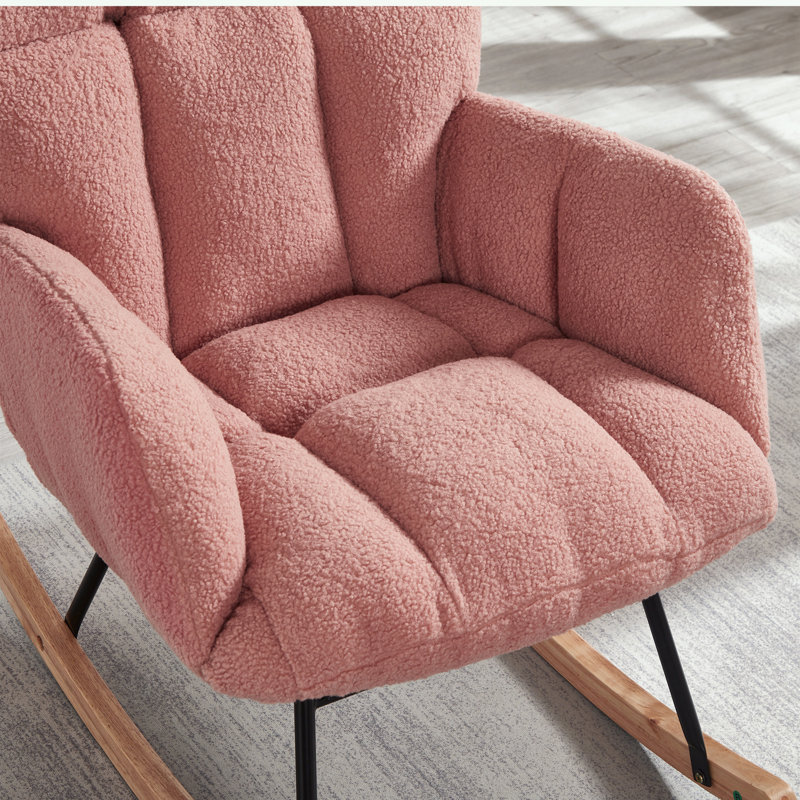 Chaise berçante capitonnée et rembourrée avec structure en métal, Rose