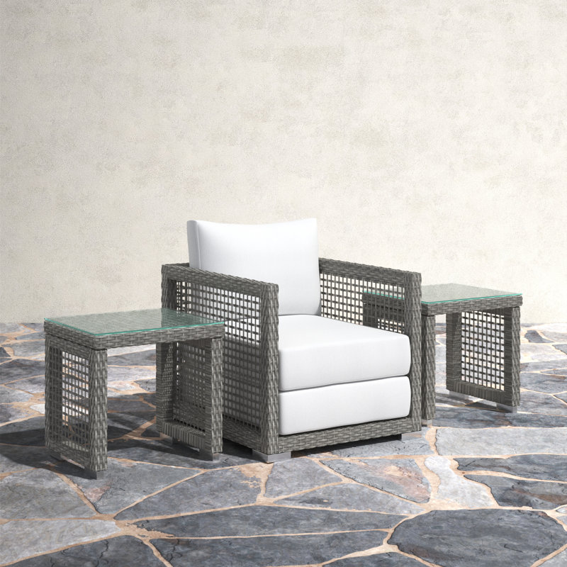 Ensemble de 3 pièces de patio en osier d'extérieur Aura, Sunbrella® blanc