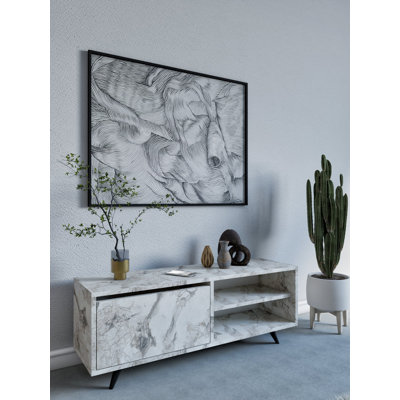 Modern TV Stand with Ephesus Marble, 47 x 19 x 14 inches | 100% Melamine Coated Particle Board, Thickness: 0.7 inches | Wall-Mountable, Multiple Shelves | Stylish and Functional Design for Living Rooms and Entertainment Areas