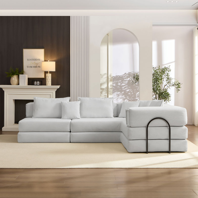 Ensemble de canapé modulaire surdimensionné rembourré et modulaire, ensemble de canapé de salon modulaire en forme de L de 118,2 po avec 6 coussins, canapé-lit combiné pour les salons, les appartements et les chambres à coucher