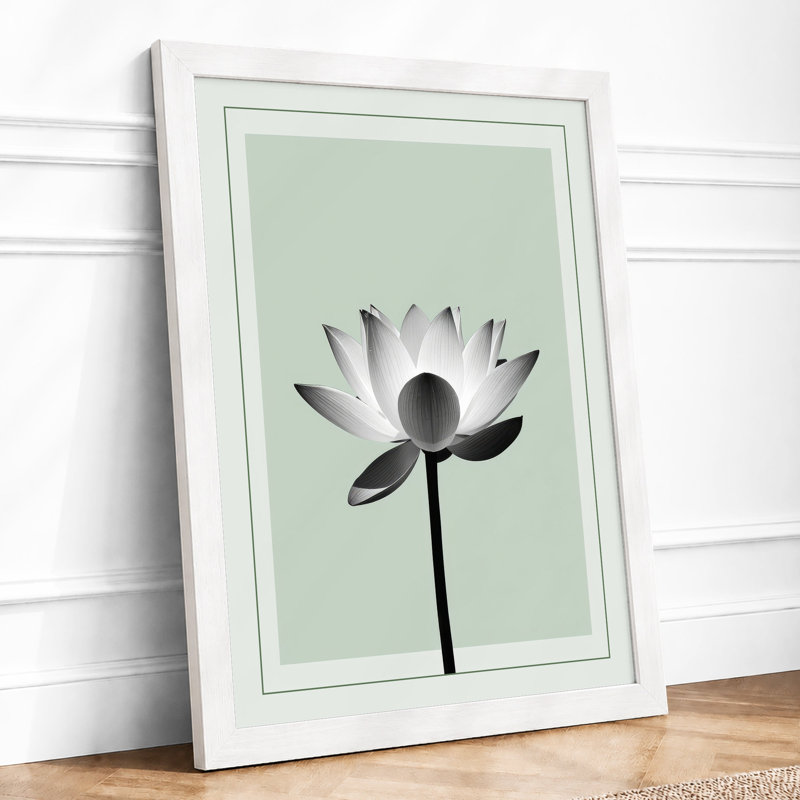 Lotus in Stillness Botanical - Framed Print, A1 - 84.1 x 59.4 cm, White