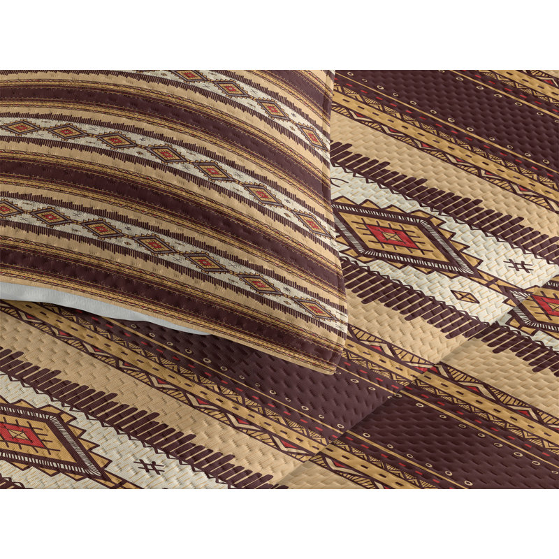 Native Rustic Polyester Geometric Shapes Coverlet, King Bedspread + 2 Shams
