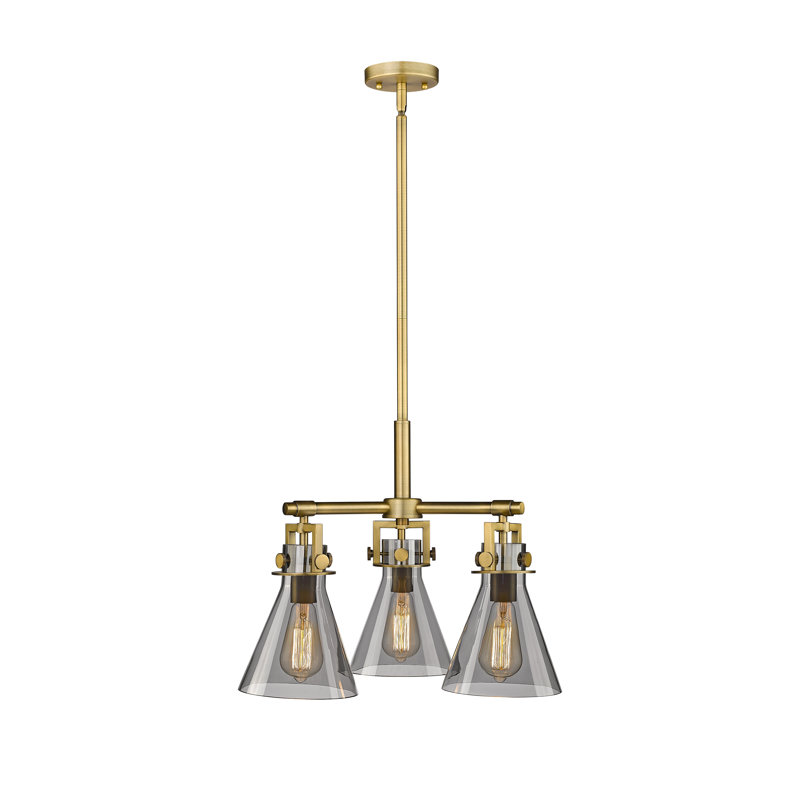 Luminaire suspendu sur tige 3 lumières Slatington, Laiton brossé, Plaqué couleur fumée