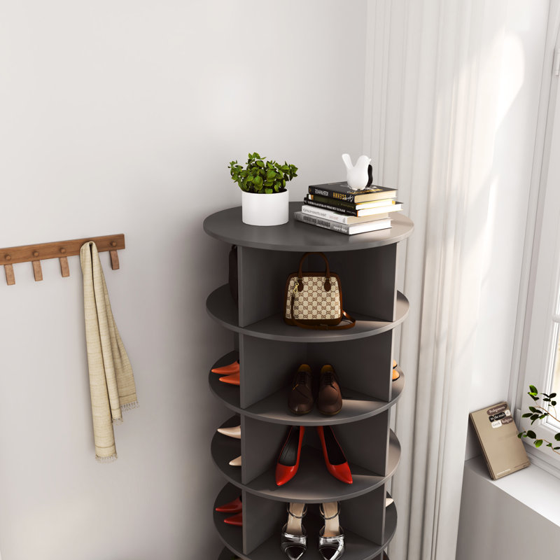 360 Rotating Grey Shoe Storage Unit, 6 Layers, Accommodates 24 Pairs, And Fashionable, Simple Assembly Space Rack, Rotating, Holds Easy To Clean Assemble