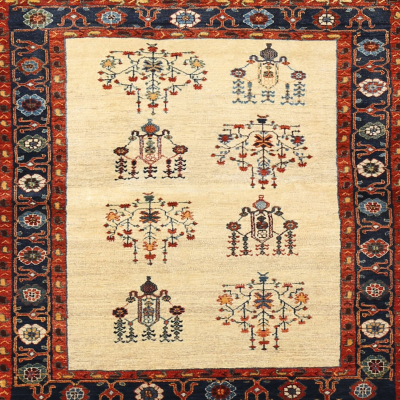 Tapis traditionnel mehroon/noir/crème, Rond 6 pi