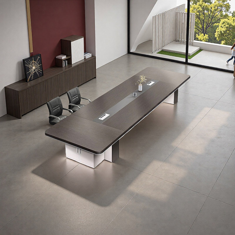 Table de conférence minimaliste avec armoire de rangement, Gris, H 29,52 po x L 86,61 po x l 43,3 po