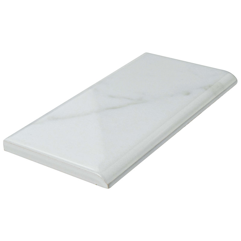 Classico Carrara 6" x 3" Glossy Ceramic Bullnose Tile Trim in White/Gray