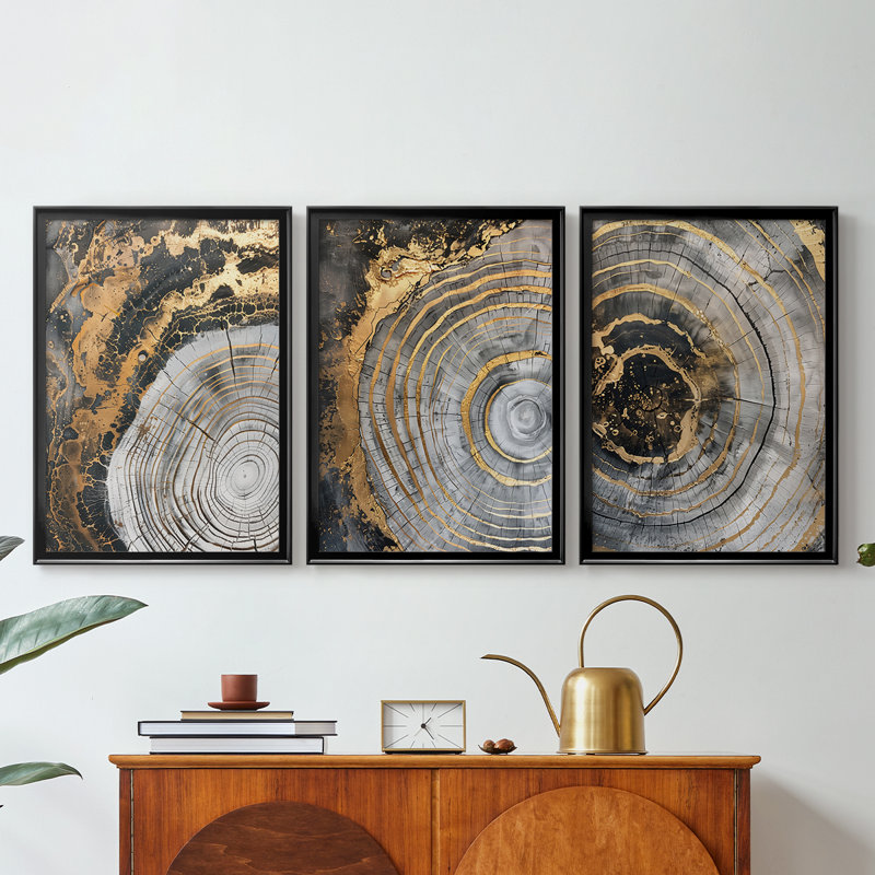 ABSTRACT Series CCLxxix - Toile tendue avec châssis sur mesure - 3 pièces, Noir, H 21 po x l 30 po