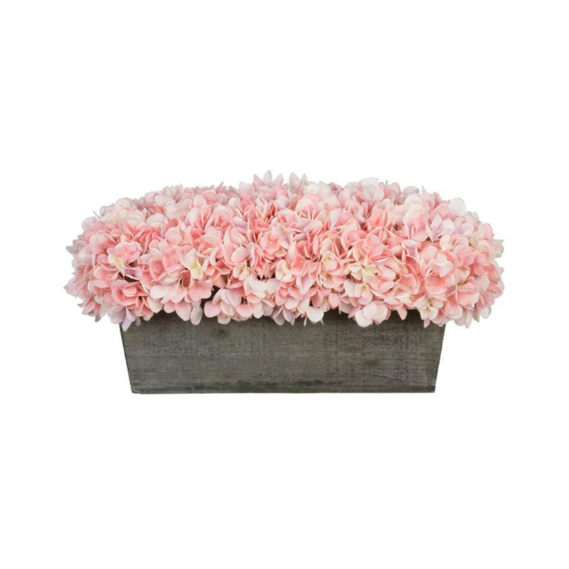 Arrangement d'hortensias roses en tissu synthétique dans un pot à fleurs, Rose bonbon, Noir