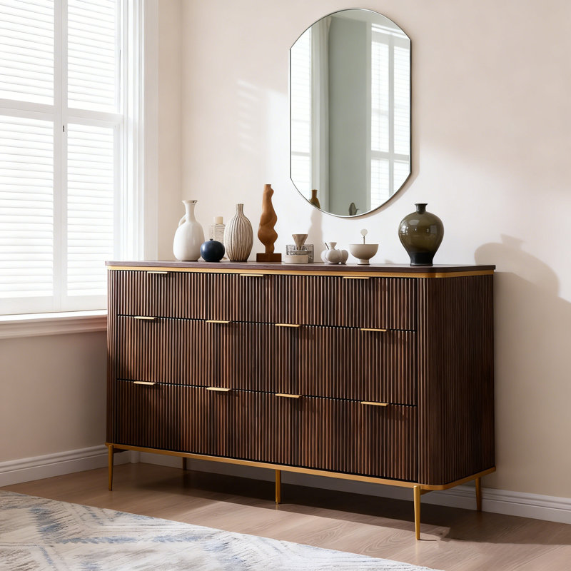 Modern 7-drawer Wooden Chest Of Drawers, Storage Cabinet Dresser With Metal Handles, Wide Bedroom Organizer, Dark Walnut