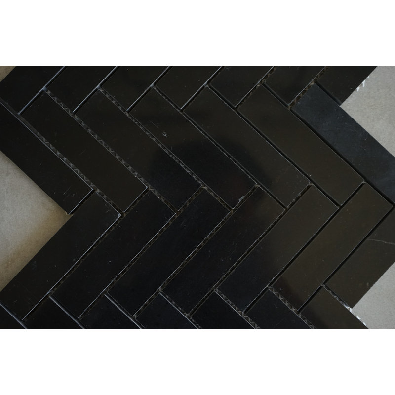 Carreau de mosaïque en marbre à chevrons et chevrons 1 po x 4 po Nero Marquina