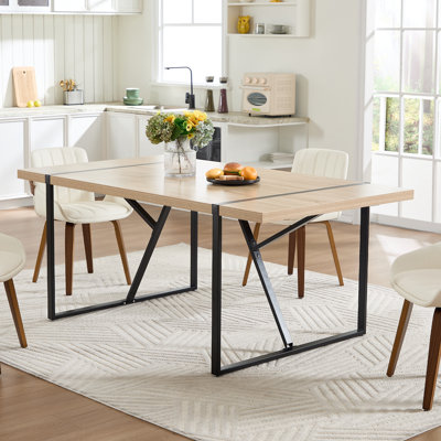  Table de salle à manger 70,8 po x 39,37 po de style campagnard industriel pour 6 à 8 personnes, table de cuisine rectangulaire avec structure en métal noir et plateau en bois aggloméré (chêne rustique)