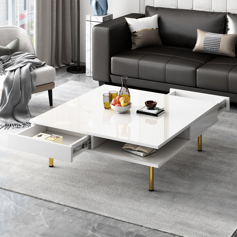 Table basse chic avec pieds dorés et solutions de rangement polyvalentes 2 fonctionnelles