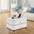 High-gloss Marble Nestable Coffee Table With Glass Tabletop, Gold Decoration, And Side Table With Drawer