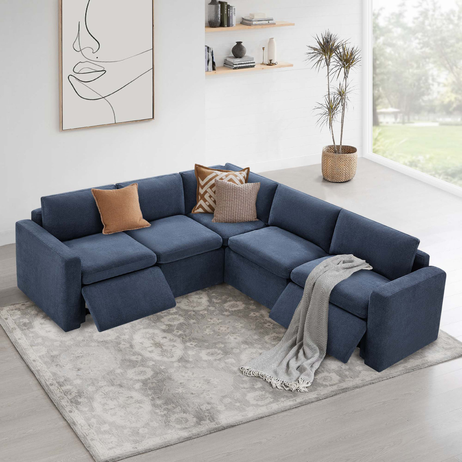 Lana 5 - Piece Upholstered Power Reclining Modular Sectional, Elite Indigo