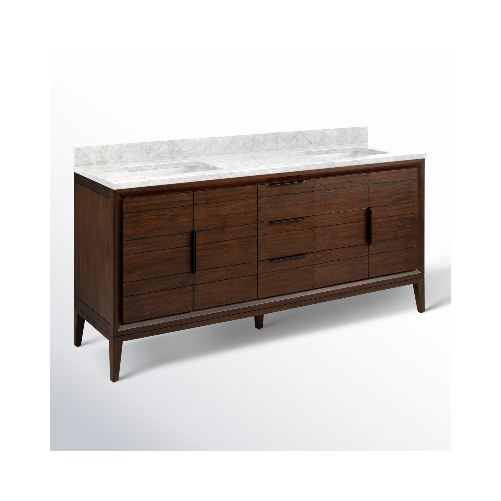 Aliso 72" Double Bathroom Vanity, No Faucet Hole, Java, Carrara Marble