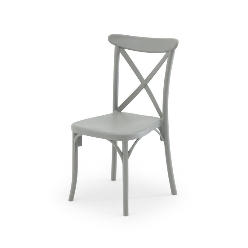 Loewen Stacking Patio Dining Side Chair with Cushion, Cement Grey