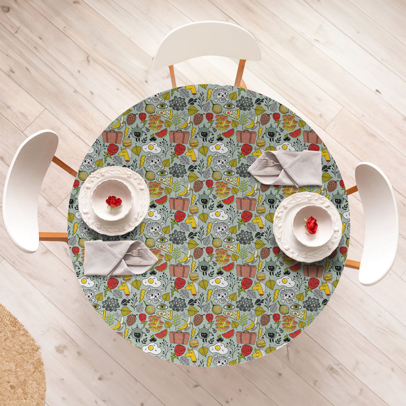 Ebern Designs Grunge Fitted Round Tablecloth Diameter Multicolor