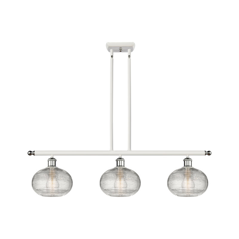 Luminaire suspendu pour îlot de cuisine 3 lumières Larrick, Chrome poli blanc