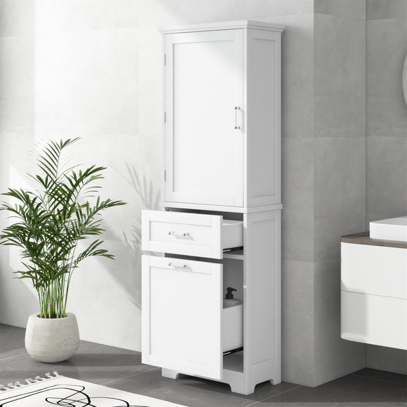 Tall Bathroom Storage Cabinet, Freestanding Storage Cabinet With Two Different Size Drawers And Adjustable Shelf, MDF Board With Painted Finish