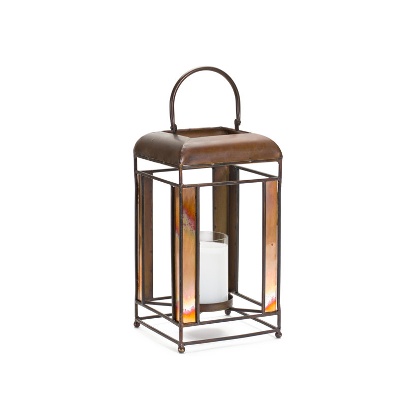 Lanterne de table en verre et fer, H 14 po x l 7 po x P 7 po