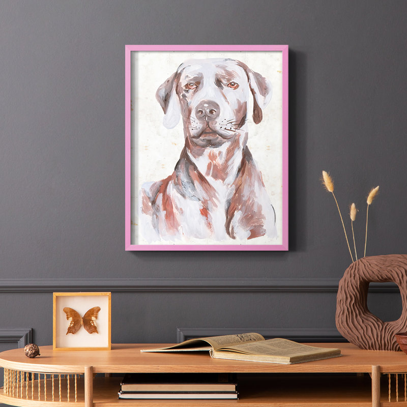 «Sitting Dog I», reproduction encadrée - bois massif, Cadre simple noir, H 28 po x l 22 po