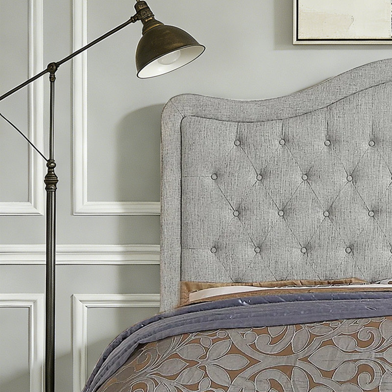 Adjustable Headboard with Fine Linen Upholstery and Button Tufting for Bedroom, Gray, Twin