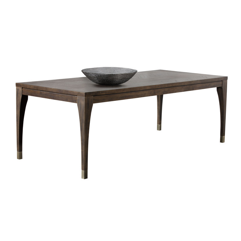 Chevron Smoked Acacia Wood Rectangular Dining Table with Brass Nickel Caps