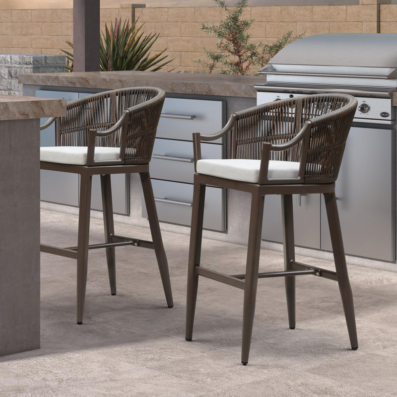Tabourets de bar hauts modernes en métal pour patio, avec dossier et accoudoirs ergonomiques, Blanc, Café