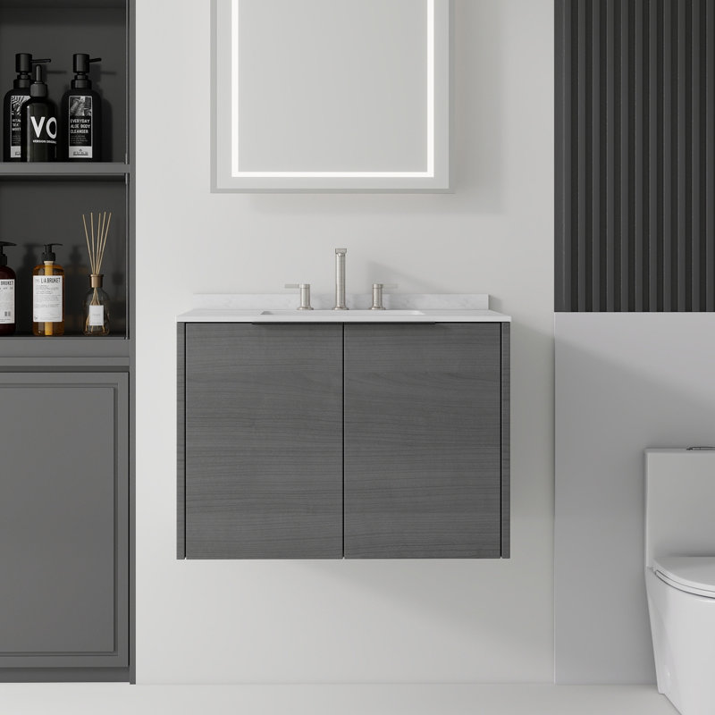 Meuble-lavabo flottant avec lavabo, Grey, 30" W