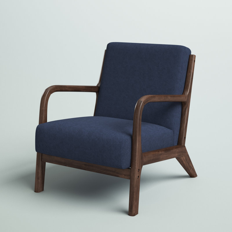Upholstered Armchair, Gray Polyester, Walnut