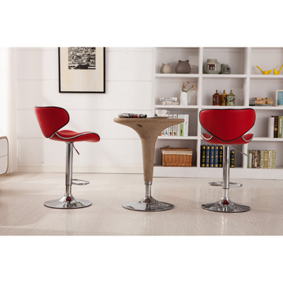 Red Swivel , Of 2 - Adjustable With Base, Faux Leather Seat, Fashionable Style Foam-Injected Seat For Superior Comfort