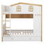 Lit superposé en forme de maison avec tablettes ouvertes intégrées et crochets latéraux, lit superposé en bois avec lit gigogne-1575838866