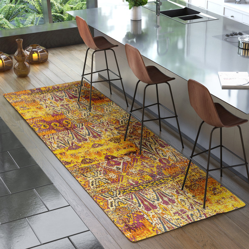 Episkopi Abstract Flatweave Yellow/Purple Area Rug, Runner 2'11" x 7'8"