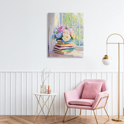 Pastel Floral Book Stack Canvas, design by Arlington Prints