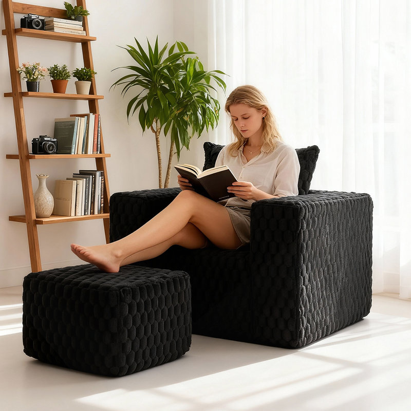 Fauteuil désossé avec repose-pieds, canapé simple avec coussin, canapé de salon moderne en velours côtelé pour le salon, aucun assemblage requis