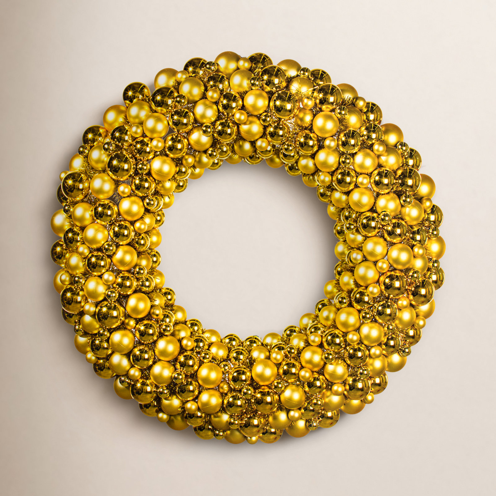 Shiny and Matte Ball Wreath, Gold, 36" W x 36" H x 3" D